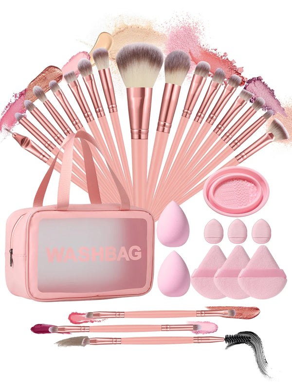Makeup Tools Kit With Brushes Sponges Puffs And Cosmetic Bag
